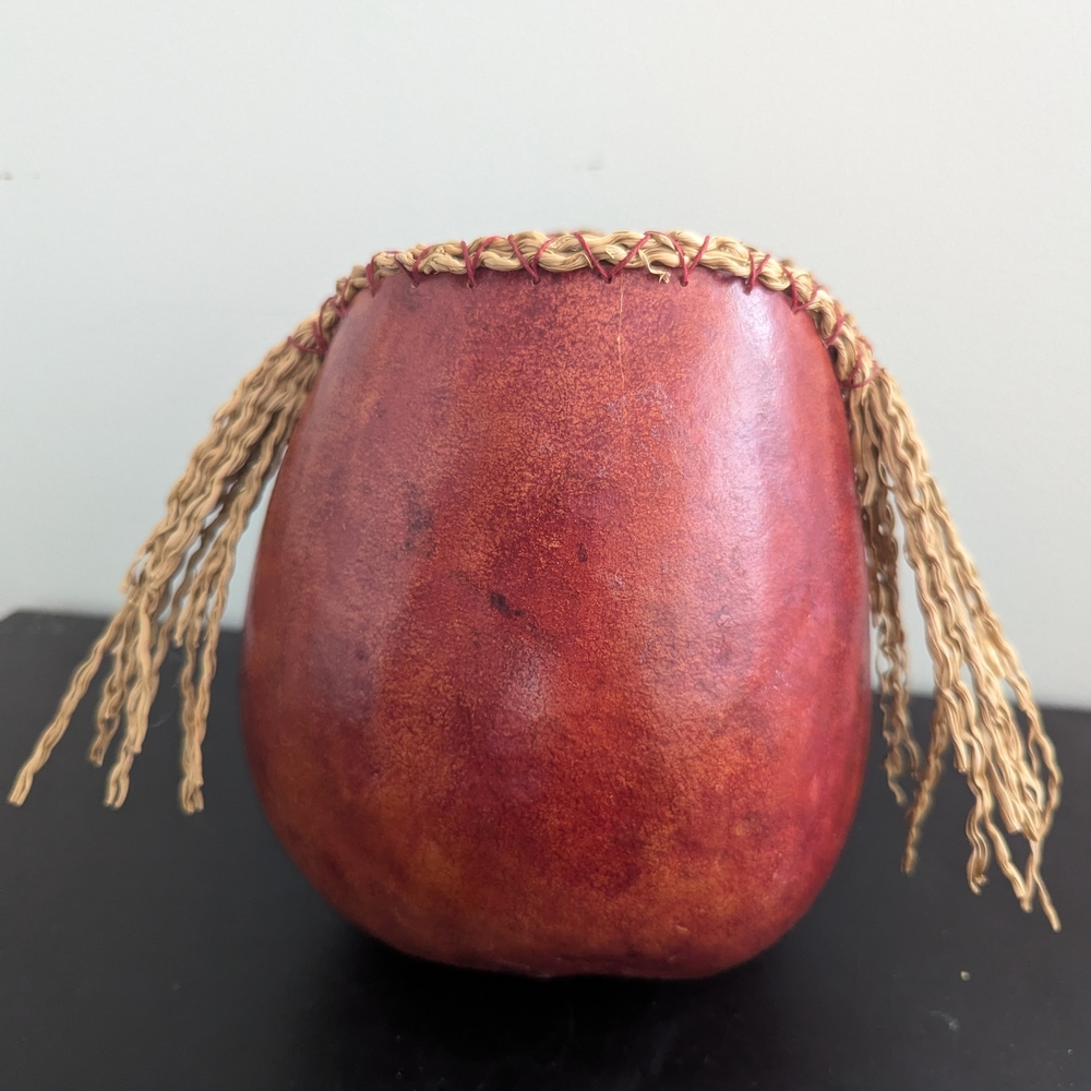 Handcrafted Red Gourd Vase with Woven Trim